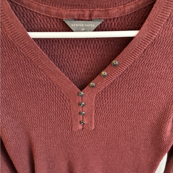 Denver Hayes Burgundy V-Neck Sweater with Button Detail - Picture 2 of 3